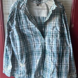 Eddie Bauer Plaid Button-Up Shirt - Teal, White & Light Purple